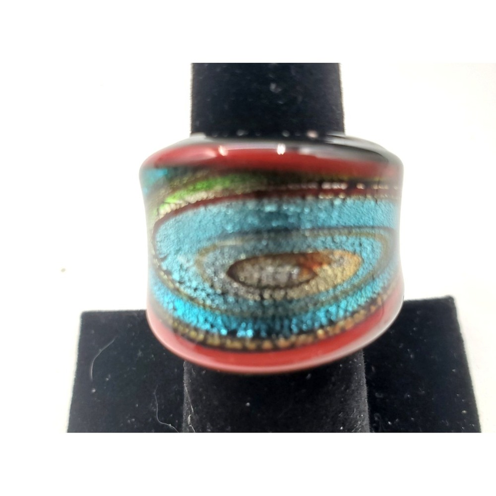 Handcrafted Dichroic Art Glass Ring Galaxy Orbit Wide Band Size 7.5